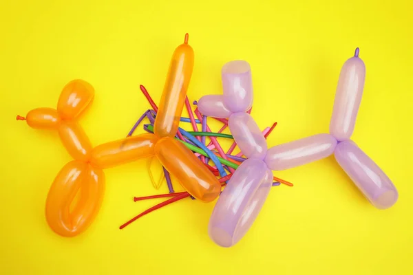 Cão Brinquedo Balão Fundo Amarelo Conceito Celebrações Infantis — Fotografia de Stock