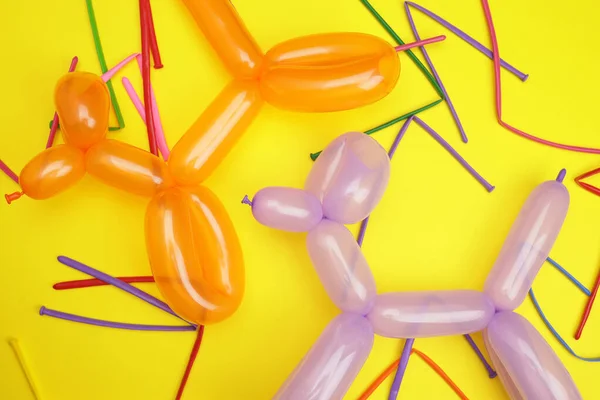 Toy Dog Balloon Yellow Background Concept Children Celebrations — Stock Photo, Image