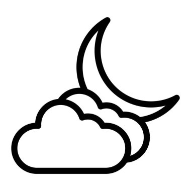 Bulutlu Gece Vektörü Simgesi Tasarım Çizimi