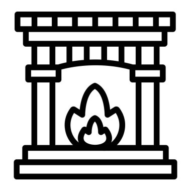 Şömine Vektörü Simgesi Tasarımı Çizimi