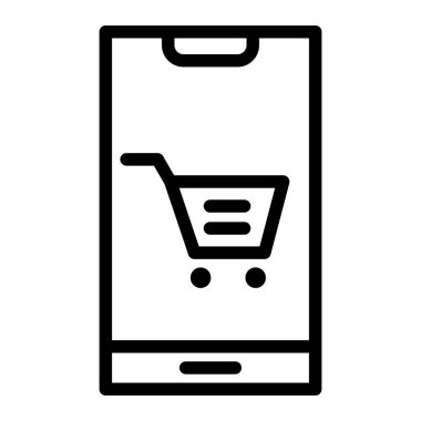 Mobil Alışveriş Vektörü Simgesi Tasarım İllüstrasyonu