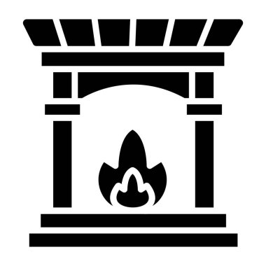 Şömine Vektörü Simgesi Tasarımı Çizimi