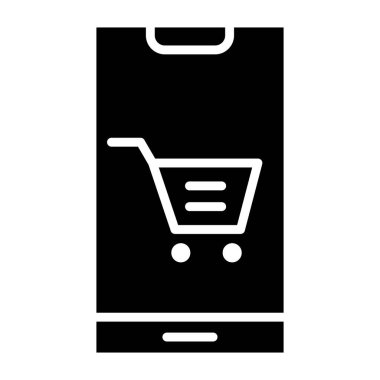 Mobil Alışveriş Vektörü Simgesi Tasarım İllüstrasyonu