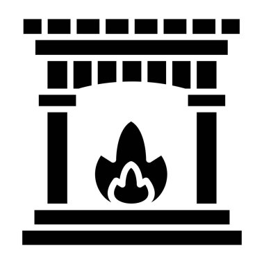 Şömine Vektörü Simgesi Tasarımı Çizimi