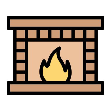 Şömine Vektörü Simgesi Tasarımı Çizimi