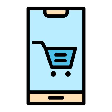 Mobil Alışveriş Vektörü Simgesi Tasarım İllüstrasyonu