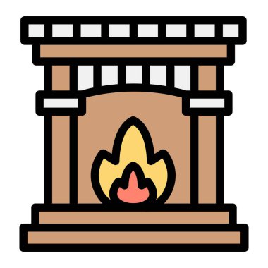 Şömine Vektörü Simgesi Tasarımı Çizimi