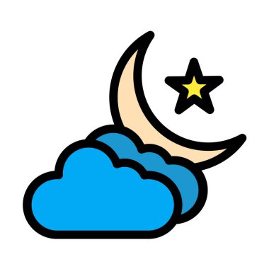 Bulut ve Ay Vektörü Simgesi Tasarım İllüstrasyonu