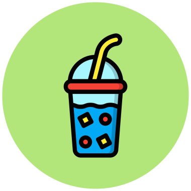 Buzlu Kahve Vektörü Simgesi Tasarımı Çizimi