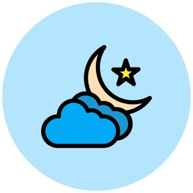 Bulut ve Ay Vektörü Simgesi Tasarım İllüstrasyonu