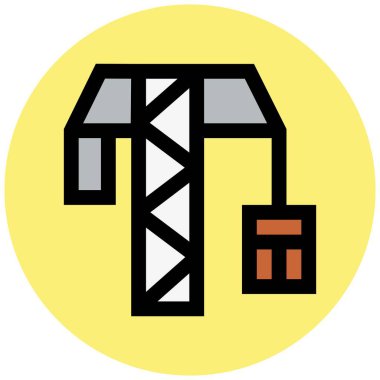 Tower Crane Vektör Simgesi Tasarım Çizimi