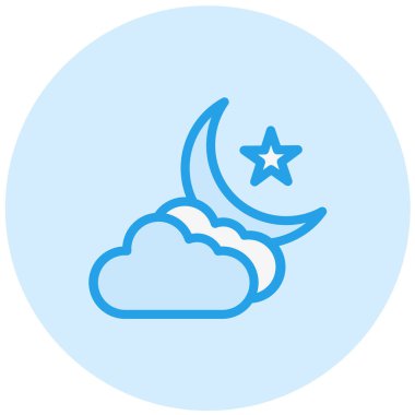 Bulut ve Ay Vektörü Simgesi Tasarım İllüstrasyonu