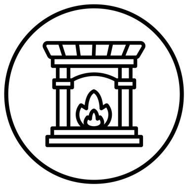 Şömine Vektörü Simgesi Tasarımı Çizimi