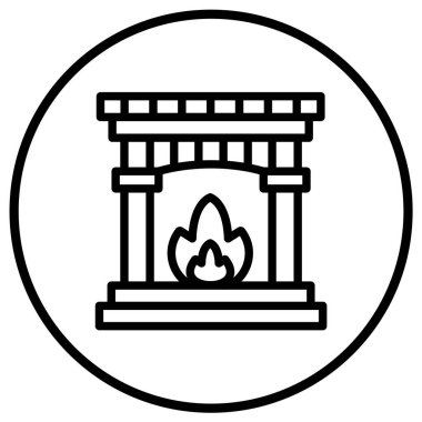 Şömine Vektörü Simgesi Tasarımı Çizimi