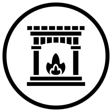 Şömine Vektörü Simgesi Tasarımı Çizimi