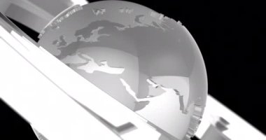 Dönen küreyi daire geometrisiyle üç boyutlu biçimlendiriyorum. Siber fütürist ve teknoloji konsepti için zarif ve modern 3D dünya. TV Yayın başlığı şablonu