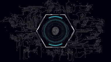Oyun ekranı için parmak izi ekranı, gelecekteki tasarım elemanları. Yüksek çözünürlüklü odak elemanları. Bilim kurgu tasarımı. FUI koleksiyonu, askeri çarpışma görüşü, vektör konumu