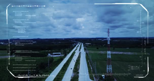 Drone Hud Head Wyświetlacz Graficzny Interfejs Malowniczym Krajobrazem Drone Fly — Wideo stockowe