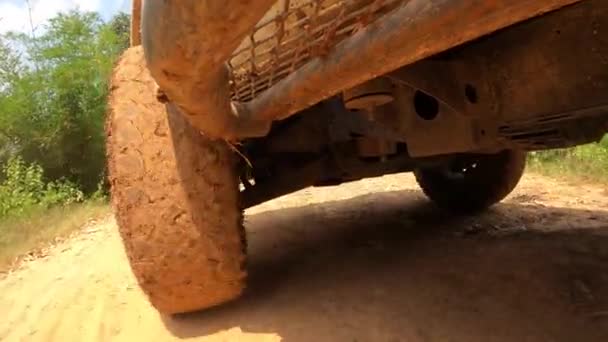Point View Running Dirt Road Road Truck Car Wheels Move — Stock videók
