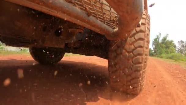 Point View Running Dirt Road Road Truck Car Wheels Move — Video Stock