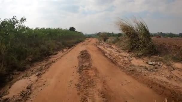 Point View Running Dirt Road Road Truck Car Wheels Move — Wideo stockowe