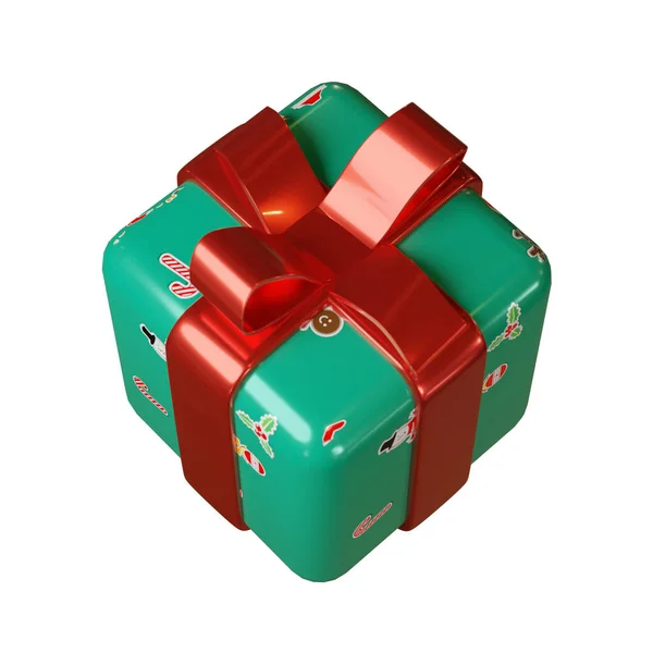 3Dレンダリングメリークリスマスのためのかわいいギフトボックス選択クリッピングパスと白の背景に隔離 — ストック写真