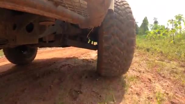 Point View Running Dirt Road Road Truck Car Wheels Move — Vídeos de Stock
