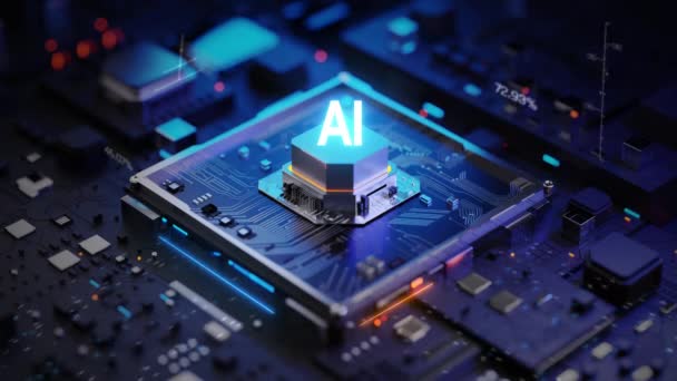 Rendering Artificial Intelligence Text Cpu Central Computer Processors Concepto Tecnología — Vídeos de Stock