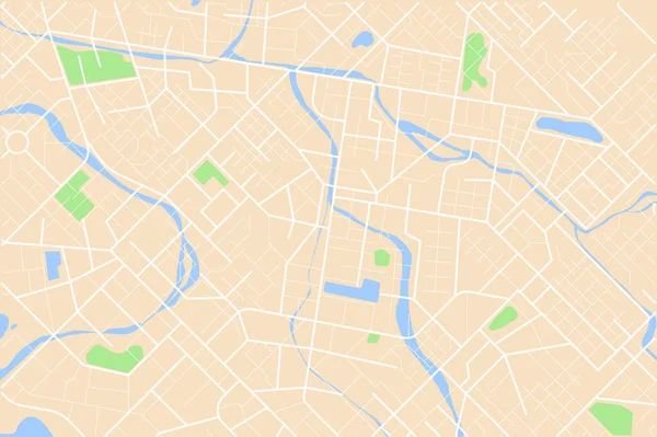 空白地图模板的顶部视图 街道和河流日间城市地图的空中清洁顶部视图 空白城市想象地图 全球定位系统地图导航器概念 矢量图解 — 图库矢量图片