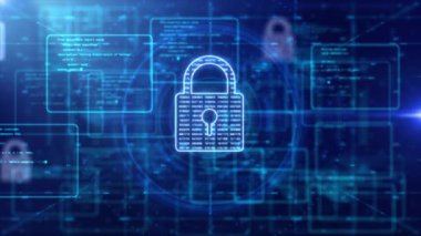 Asma kilit konseptli teknoloji güvenliği. Korunmanın, güvenin ve huzurun sembolü. Siber güvenliği ve güvenliği görselleştirmek için ideal. Dijital ağ virüs ve kötü amaçlı yazılımdan korur