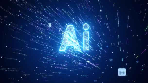 Texte Technologie Intelligence Artificielle Concept Futuriste Cybertechnologie Flux Particules Numériques — Video