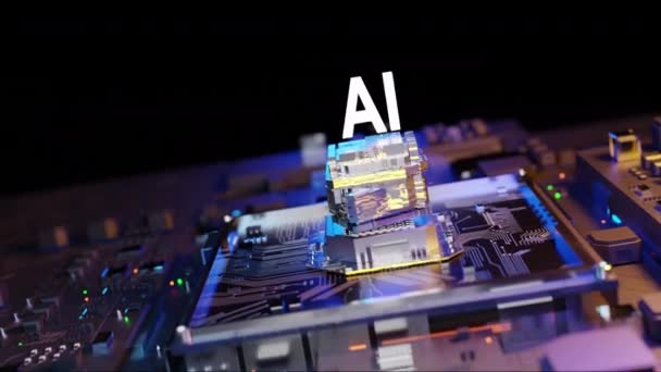 Texto Concepto Tecnología Inteligencia Artificial Con Cpu Pila Rotación Aleatoria — Vídeos de Stock