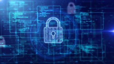 Asma kilit siber güvenlik konsepti. Temel geometri ve çizgi elementi ile gelecekteki HUD baş ekran arayüzü. Yük hattı ile çember merkezi bağlantısı