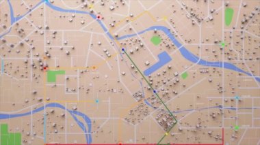 3D Rending Top view City haritası navigatör hattı ve hedef GPS Teknoloji ulaşımı, gelecekteki kullanıcı arayüzü, HUD Baş Görünümü. Teknoloji ve gelecekçi konsept