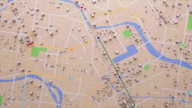 3D Rending Top view City haritası navigatör hattı ve hedef GPS Teknoloji ulaşımı, gelecekteki kullanıcı arayüzü, HUD Baş Görünümü. Teknoloji ve gelecekçi konsept