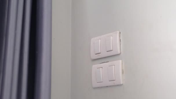 Hand People Turn Electric Light Switch — Stock Video