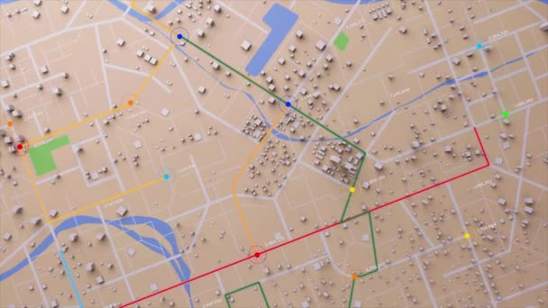 Visualización Vista Superior Mapa Ciudad Con Línea Navegación Destino Gps — Vídeo de stock
