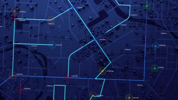 Rendering Widok Góry Mapa Miasta Linią Nawigacyjną Celem Transportu Technologii — Wideo stockowe
