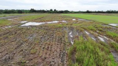 Drone kırsal köy kırsalındaki tarımın manzaralı görüntüsünü çekti.