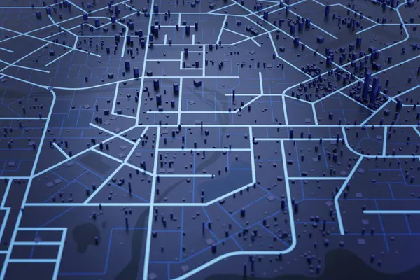 Рендеринг Карты Города Иллюстрация Карты Города Созданной Помощью Моделирования Вид — стоковое фото