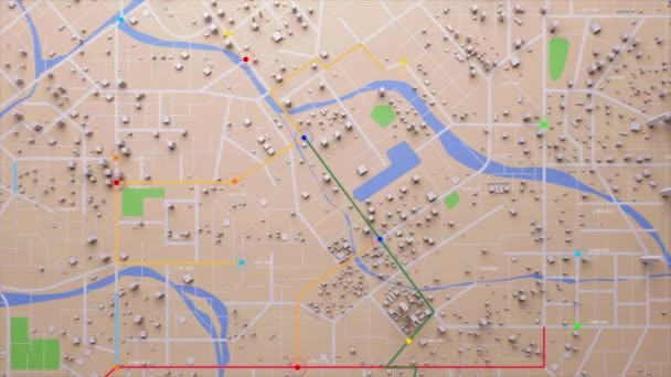 Rendering Top View Mapa Cidade Com Linha Navegação Destino Gps — Vídeo de Stock