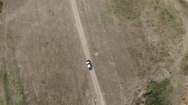 Drone Film Antenn Utsikt Natursköna Landskap Körning Pickup Lastbil Öde — Stockvideo