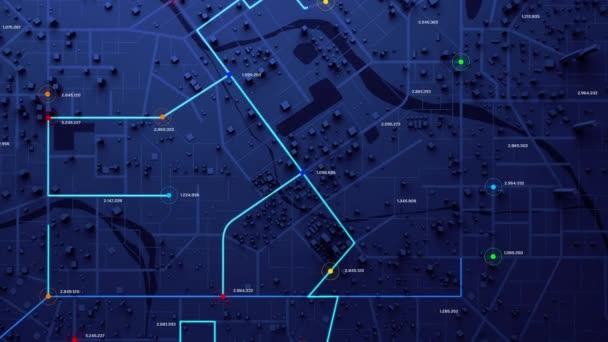 Rending Top View City Haritası Navigatör Hattı Hedef Gps Teknoloji — Stok video