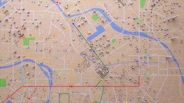 3D Rending Top view City haritası navigatör hattı ve hedef GPS Teknoloji ulaşımı, gelecekteki kullanıcı arayüzü, HUD Baş Görünümü. Teknoloji ve gelecekçi konsept