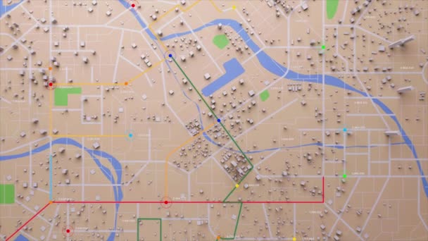 Rending Top View City Haritası Navigatör Hattı Hedef Gps Teknoloji — Stok video