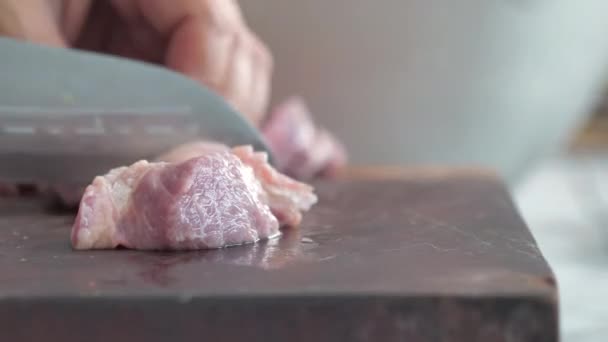Coltello Cucina Che Taglia Carne Che Prepara Cucinare Cibo — Video Stock