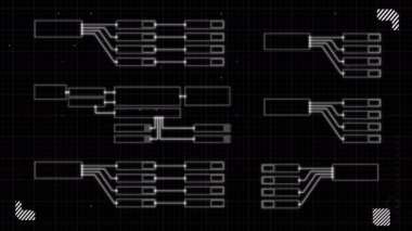 Universal Technology Line ve çerçeve videosu Futuristik HUD baş görüntü arayüzü şablonunu temel geometri çizgisi elemanıyla örtüyor. Görüntü şablonu geniş ekran görünüm oranı