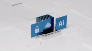 Yapay Zeka Teknolojisi ve bulut hesaplama teknolojisi hakkında 3D Yapılandırma Simgesi Kutusu