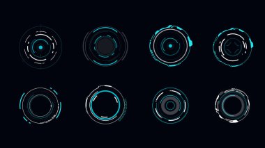 Çember HUD dijital siber fütüristik teknoloji biçimi ve çerçeve tasarım element çizimi
