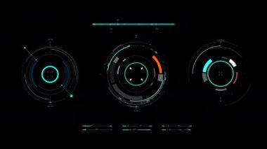 Çember şekil evrensel teknoloji hattını döndürür ve çerçeve video fütüristik HUD baş ekran arayüz şablonunu temel geometri çizgisi elemanıyla üst üste koyar. Görüntü şablonu geniş ekran görünüm oranı